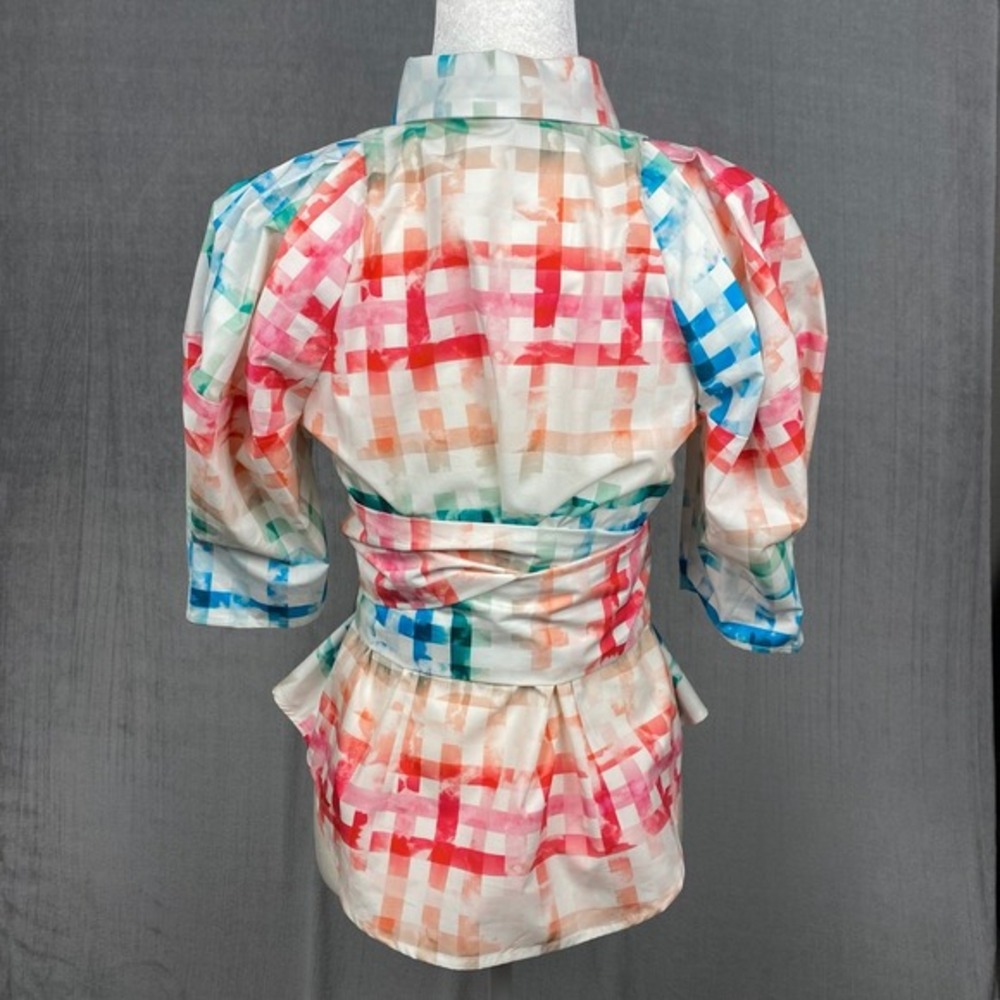 Chloe Kristyn Blouse Womens XS Button Up 1/2 Sleeve Lattice Print Made in USA - Picture 2 of 11